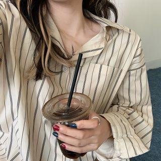 Long-sleeve Striped Loose-fit Shirt Off-white - One Size