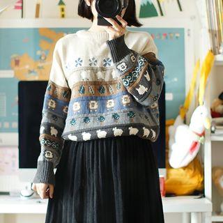 Animal Patterned Knit Pullover As Shown In Figure - One Size