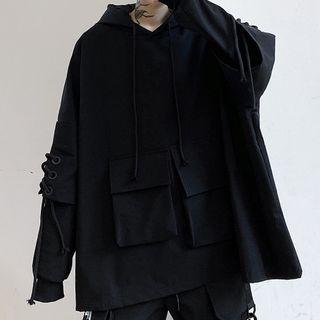 Mock Two-piece Plain Hooded Top