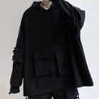 Mock Two-piece Plain Hooded Top