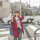 Snap-button Hooded Check Shirt Jacket