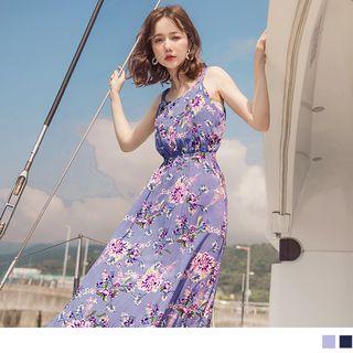 Cutout Back Sleeveless Floral Maxi Dress