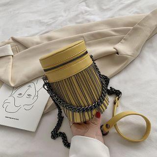 Fringed Chain Zip Bucket Bag