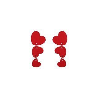 Sterling Silver Heart Drop Earring 1 Pair - Red - One Size