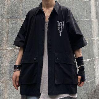Short-sleeve Letter Embroidered Cargo Shirt