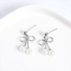 925 Sterling Silver Faux Pearl Bow Dangle Earring Silver - One Size
