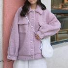 Faux Pearl Button Jacket Light Purple - One Size