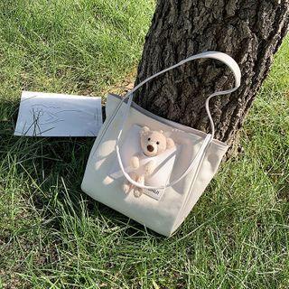 Bear Applique Canvas Tote Bag