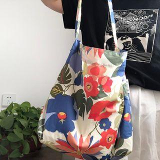 Floral Print Cotton Tote Bag Double Layer & 1 Of Strap - Flower - Almond - One Size