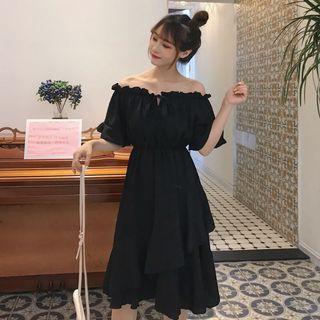 Cold Shoulder Short-sleeve Chiffon Dress
