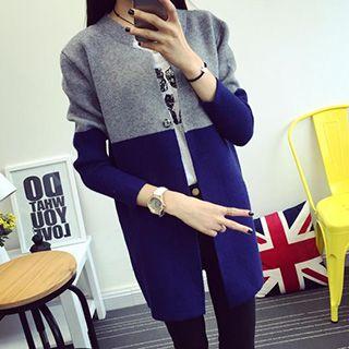 Colour Block Long Knit Jacket