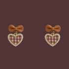 Bow Heart Plaid Faux Pearl Alloy Dangle Earring 1 Pair - Coffee - One Size