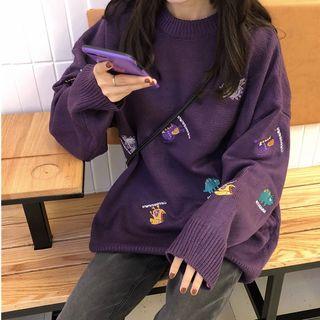 Dinosaur Embroidered Loose-fit Sweater