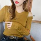 Zipper-shoulder Plain T-shirt In 6 Colors