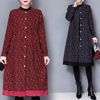 Flower Print Single-breasted Coat