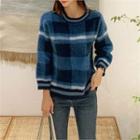 Ringer Plaid Fuzzy Sweater