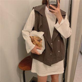 Plain Long-sleeve Oversize T-shirt / V-neck Vest