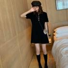 Buttoned Short-sleeve Mini Collared Dress