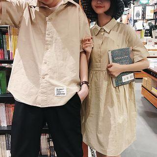 Couple Matching Elbow-sleeve Shirt / A-line Dress / Sleeveless Midi Dress / Vest