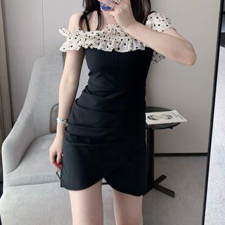 Cold-shoulder Dotted Panel Mini A-line Dress