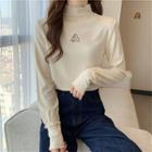 Long-sleeve Ruffle Trim High-neck Embroidered Top