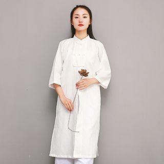 3/4-sleeve Frog-button Long Jacket