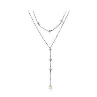 925 Sterling Silver Double Necklace With Austrian Element Crystals And Fashion Pearl Silver - One Size