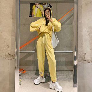 Set: Plain Hoodie + High Waist Straight Leg Sweatpants