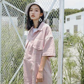Pocketed Elbow-sleeve Playsuit