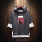 Mock Two-piece Hooded 3/4-sleeve T-shirt