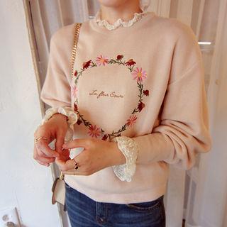 Balloon-sleeve Embroidered Knit Top
