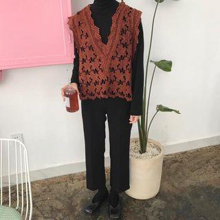 V-neck Crochet Lace Vest