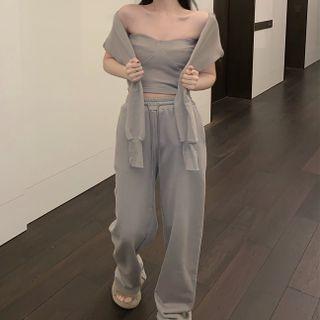 Strapless Top / Shrug / High Waist Wide Leg Pants