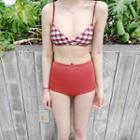 Set: Plaid Bikini Top + 2-piece Swimsuit