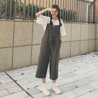 Lettering Strap Wide Leg Pinafore Jumpsuit