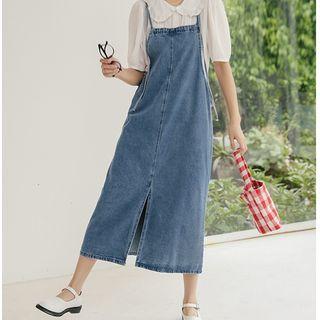 Spaghetti Strap Denim Midi Overall Dress