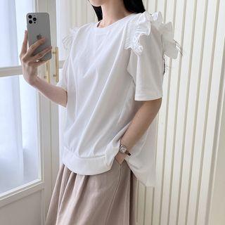 Frill-trim Shirred T-shirt