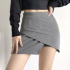 Plain High-waist Side-slit Irregular Mini Skirt