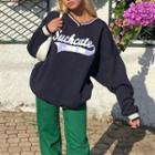 Long Sleeve V-neck Lettering Loose-fit Sweatshirt