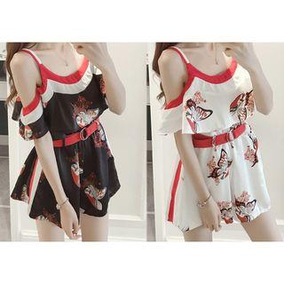 Butterfly Print Cold Shoulder Playsuit