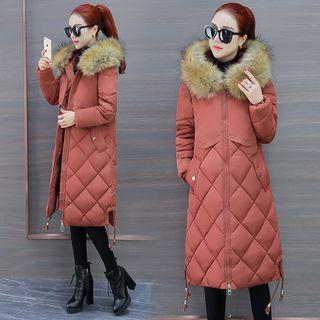 Faux Fur Trim Hooded Quilted Coat