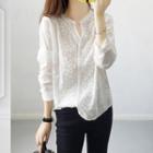 Long-sleeve Embroidered Eyelet Blouse White - One Size