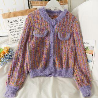 Melange Button-up Crew-neck Sweater