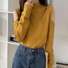 Long-sleeve Cold-shoulder Mock-neck Knit Top