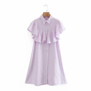 Cap-sleeve Frill Trim Shirt Dress