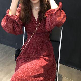 Long-sleeve Ruffled Polka Dot Dress