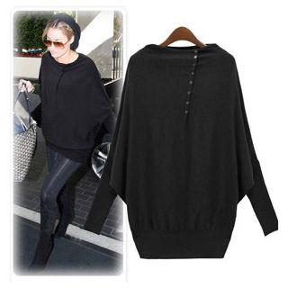 Button Detail Dolman Long-sleeve Top