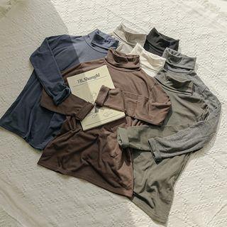 Set Of 2: Turtle-neck Napped T-shirt