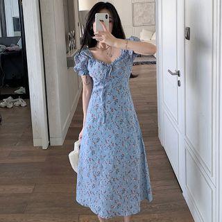Square-neck Floral Print Midi Dress As Shown In Figure - One Size