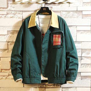 Plaid Panel Two-tone Zip Jacket